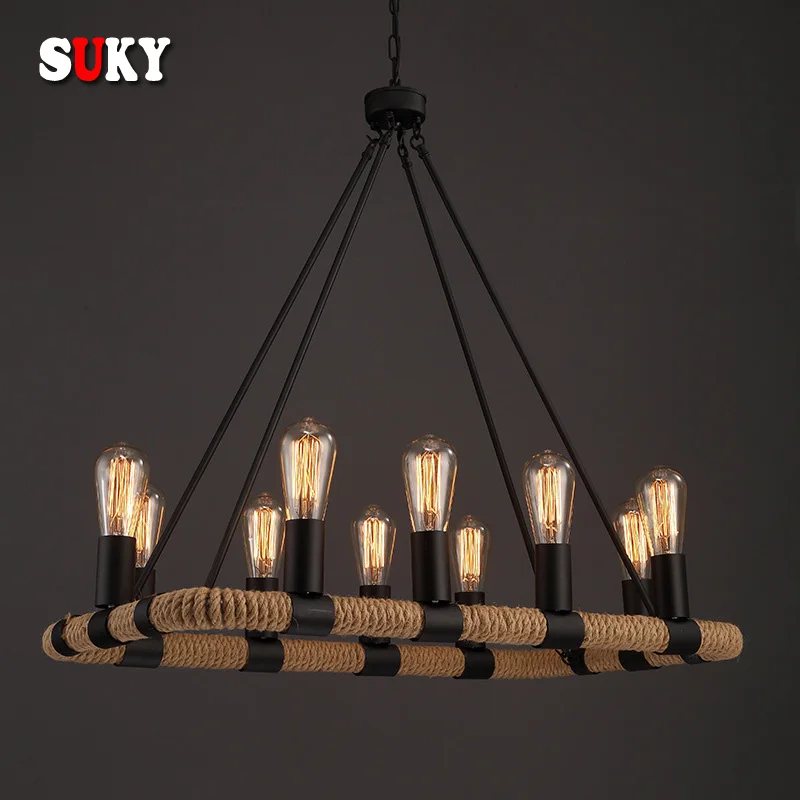 Vintage Hemp Rope chandelier AC 90-260V E27 Loft Creative Personality Industrial edison Lamp for Restaurant Coffee Bar lighting
Vintage Hemp Rope chandelier AC 90-260V E27 Loft Creative Personality Industrial edison Lamp for Restaurant Coffee Bar lighting