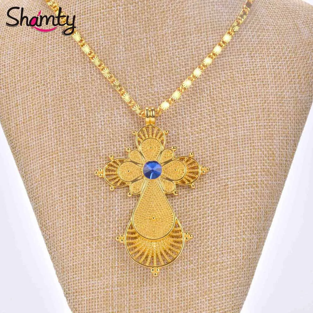 Shamty Ethiopian Pendant Necklace BLUE STONE Pure Gold Color African Jwelery Habesha style Cross Pendant Chain
Shamty Ethiopian Pendant Necklace BLUE STONE Pure Gold Color African Jwelery Habesha style Cross Pendant Chain