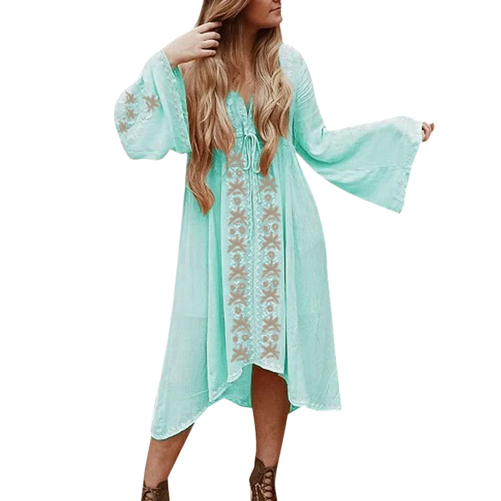 Women Bohemian V-Neck Solid lace up Embroidery Sexy Dress Girl Dress femma Long Sleeve Loose Ladies long dress
Women Bohemian V-Neck Solid lace up Embroidery Sexy Dress Girl Dress femma Long Sleeve Loose Ladies long dress