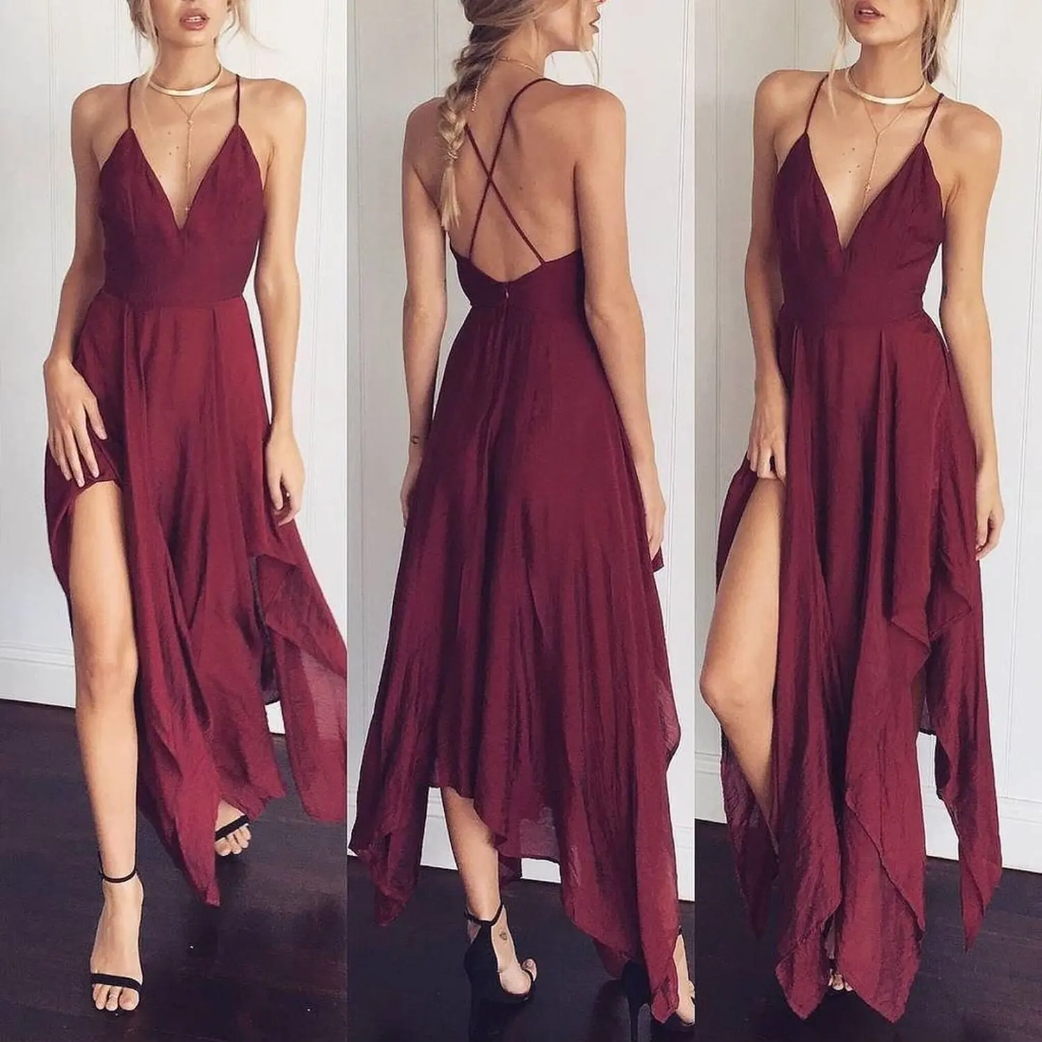 Women Clothes 2018 New Sexy Formal Dress Elegant Burgundy Sling Red Long Dress Halter Sleeveless Chiffon Irregular Slit Sukienka
Women Clothes 2018 New Sexy Formal Dress Elegant Burgundy Sling Red Long Dress Halter Sleeveless Chiffon Irregular Slit Sukienka