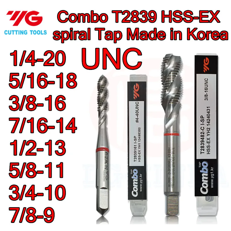 1/4-20*5/16-18*3/8-16*7/16-14*1/2-13*5/8-11*3/4-10*7/8-9 UNC 100% Made in Korea YG-1T2839 Combo HSS-EX spiral Tap Free shipping
1/4-20*5/16-18*3/8-16*7/16-14*1/2-13*5/8-11*3/4-10*7/8-9 UNC 100% Made in Korea YG-1T2839 Combo HSS-EX spiral Tap Free shipping