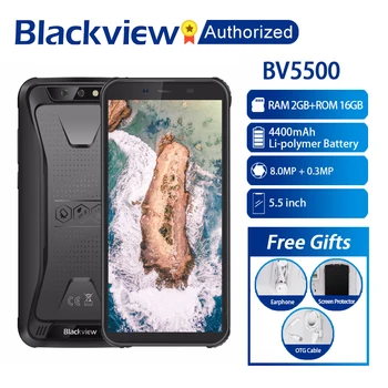 

Blackview BV5500 Mobile IP68 Waterproof Smartphone 5.5" Screen 2GB RAM 16GB ROM Android 8.1 MTK6580P Quad Core 1.3GHz 8MP 3G OTG