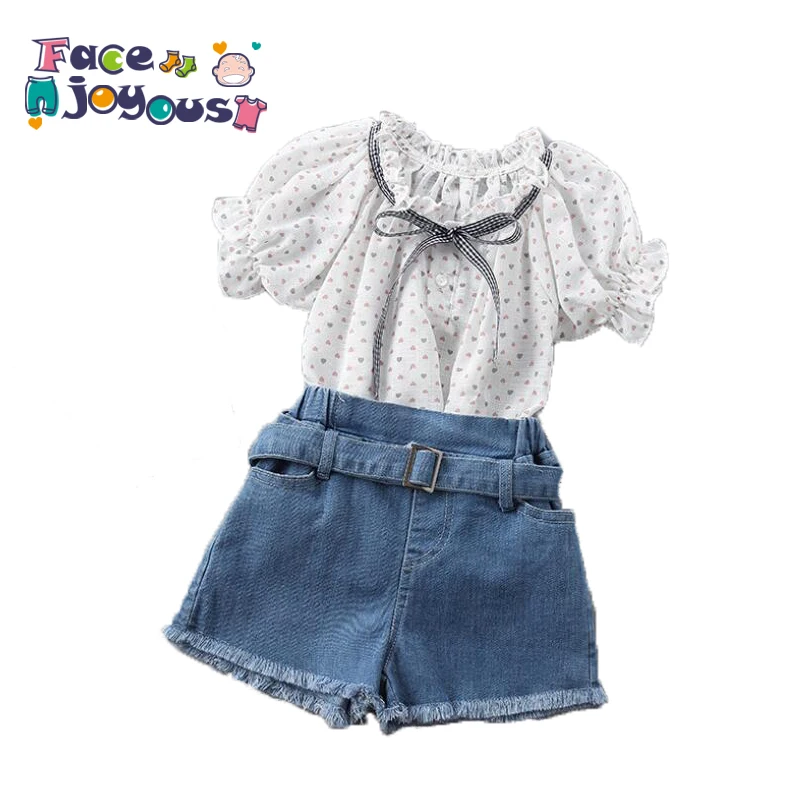 Facejoyous Girl Clothing Set Summer Girl Chiffon Bow-knot T Shirt And Belt Denim Shorts 2 Pieces Suit Kids Short Sleeve Clothes
Facejoyous Girl Clothing Set Summer Girl Chiffon Bow-knot T Shirt And Belt Denim Shorts 2 Pieces Suit Kids Short Sleeve Clothes