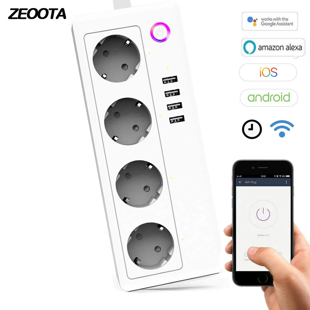 Wifi Smart Power Strip Surge Protector 4 Outlets EU Plug Sockets with USB Homekit Adapter Work With Amazon Alexa Google Home
Wifi Smart Power Strip Surge Protector 4 Outlets EU Plug Sockets with USB Homekit Adapter Work With Amazon Alexa Google Home