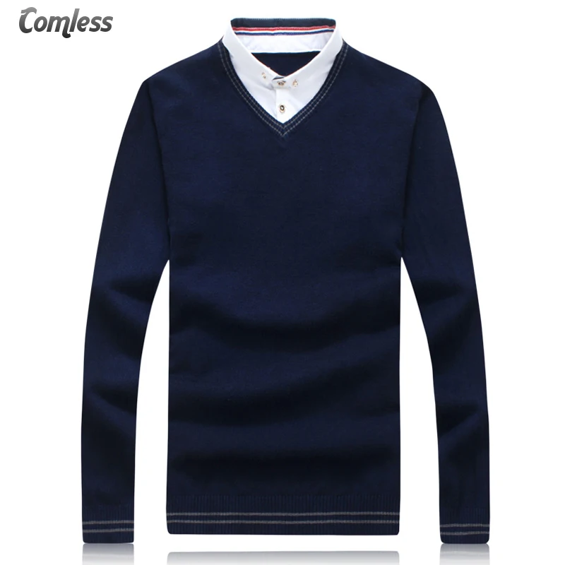 Fake Two Pieces Sweater Men Slim Fit Solid V-neck Sweater 2017 New High end Business Clothing Outwear Mens Sweaters and Pullover
Fake Two Pieces Sweater Men Slim Fit Solid V-neck Sweater 2017 New High end Business Clothing Outwear Mens Sweaters and Pullover