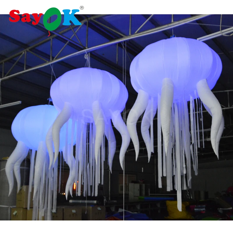

SAYOK Inflatable LED Decoration Hanging Jellyfish D1.5 x H2.5 m Glowing with 16 Colors for Wedding Party Stage Decorations