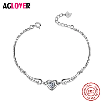 AGLOVER 100% 925 Sterling Silver Double Angel Wings Heart Charm Bracelets For Women Fashion Crystal Zircon Wedding Jewelry
AGLOVER 100% 925 Sterling Silver Double Angel Wings Heart Charm Bracelets For Women Fashion Crystal Zircon Wedding Jewelry