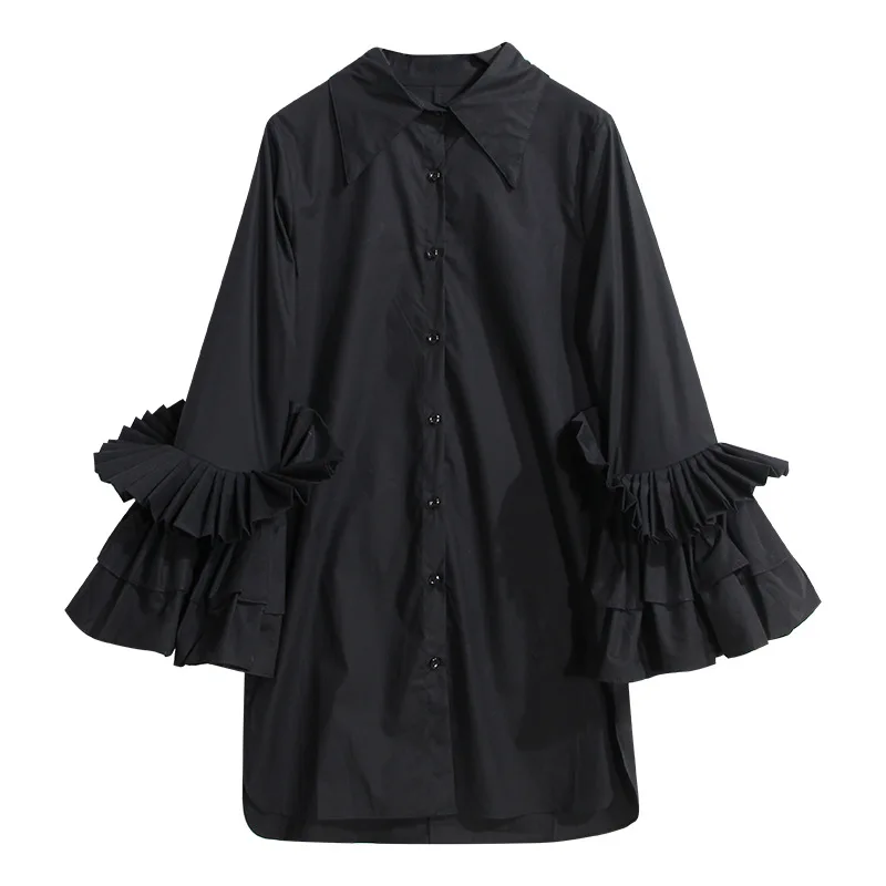 2017 Women New Spring Pleated Trumpet Sleeve Medium Long Shirt Flare Long Sleeve Blouse Top
2017 Women New Spring Pleated Trumpet Sleeve Medium Long Shirt Flare Long Sleeve Blouse Top