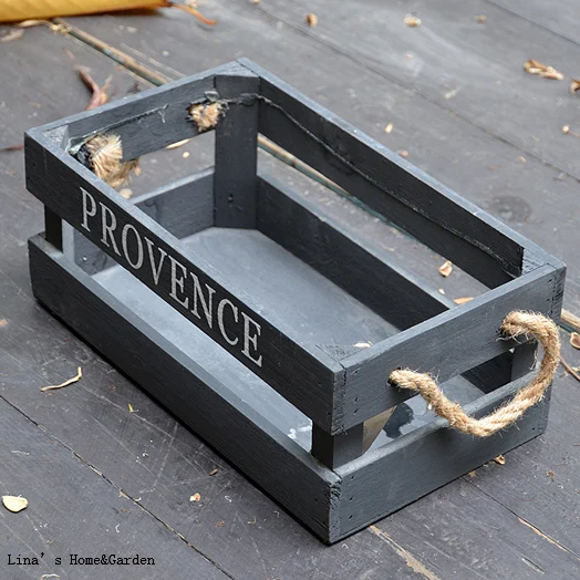rope handles gray black vintage provence mini wood herb planter box (3)