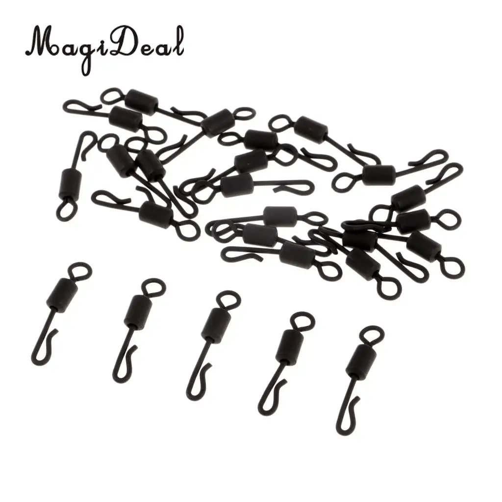 25pcs Carp Fishing Swivel Quick Change / Release Swivel Hook Line Connector Q-Shaped Matte Black Swivels 4#
