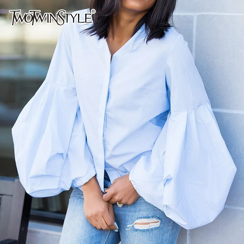 TWOTWINSTYLE Autumn Womens Tops And Blouses Shirt V Neck Puff Sleeve Women's Shirts Tops Female Autumn Fashion Clothing New 2019
TWOTWINSTYLE Autumn Womens Tops And Blouses Shirt V Neck Puff Sleeve Women's Shirts Tops Female Autumn Fashion Clothing New 2019
