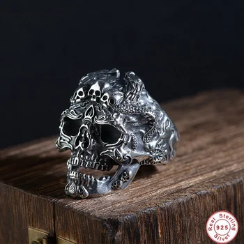 Real 925 Sterling Silver Skull Ring Men Adjustable Dragon Ring Punk Rock Many Skeletons Mens Gothic Halloween Jewelry Charm Ring
Real 925 Sterling Silver Skull Ring Men Adjustable Dragon Ring Punk Rock Many Skeletons Mens Gothic Halloween Jewelry Charm Ring