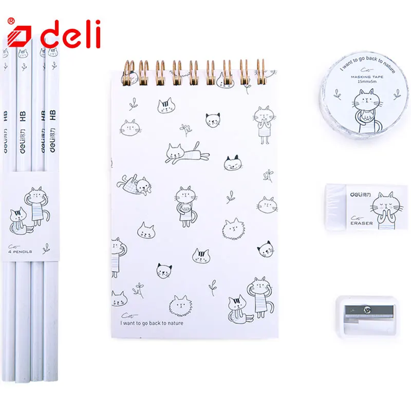 Deli 5pcs/set student stationery set writing gifts multi-function school learning tools pencil sharpener notebook pencil kits
Deli 5pcs/set student stationery set writing gifts multi-function school learning tools pencil sharpener notebook pencil kits
