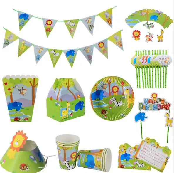 Jungle animal Theme Tableware Set Birthday Party Decoration Kids plate Cups hats Tablecloth Flag Straw Party Supplies
Jungle animal Theme Tableware Set Birthday Party Decoration Kids plate Cups hats Tablecloth Flag Straw Party Supplies