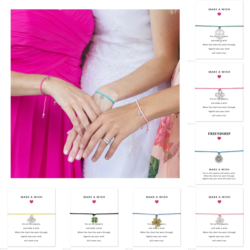 Girls Friendship Engagement Wedding Bridesmaid Silver Make a Wish Sunflower Four Leaf Lucky Clover Lotus Bracelets for Women
Girls Friendship Engagement Wedding Bridesmaid Silver Make a Wish Sunflower Four Leaf Lucky Clover Lotus Bracelets for Women