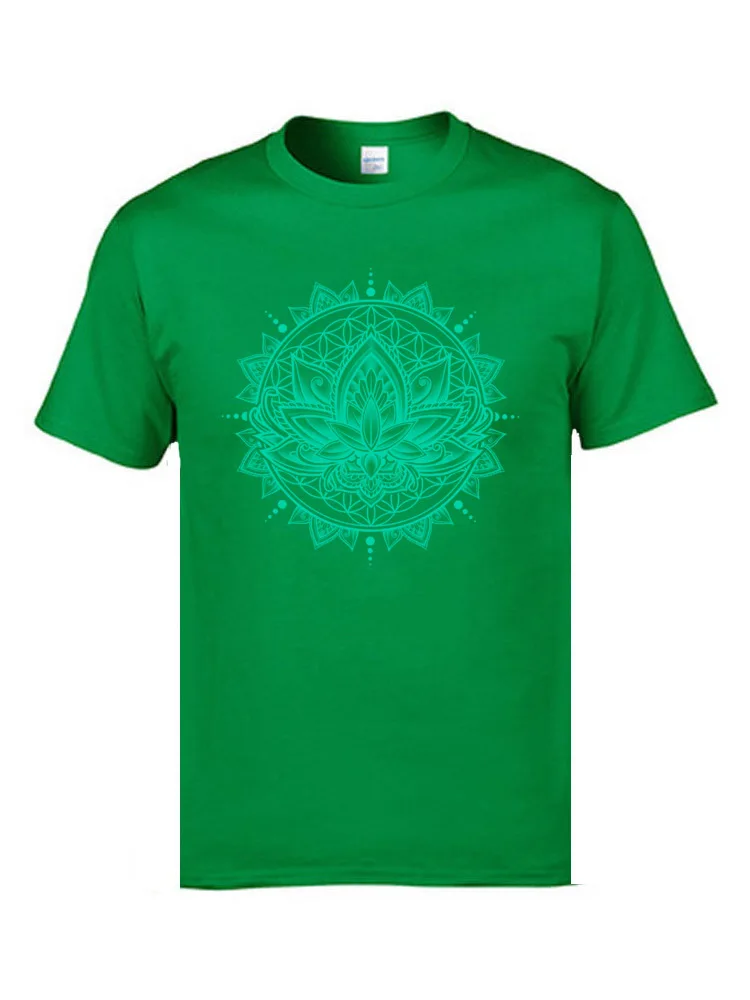 Lotus Mandala Tosca T-shirts for Men Casual Labor Day T Shirt Short Sleeve Discount Slim Fit Tops Shirt Round Collar Cotton Lotus Mandala Tosca green