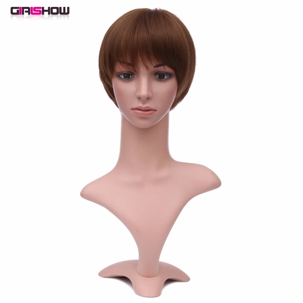 

Girlshow 10" Black to Dimgray Bob Hairpiece Short Synthetic Wig With thin Bang Style#GS-2087, 90g/pc