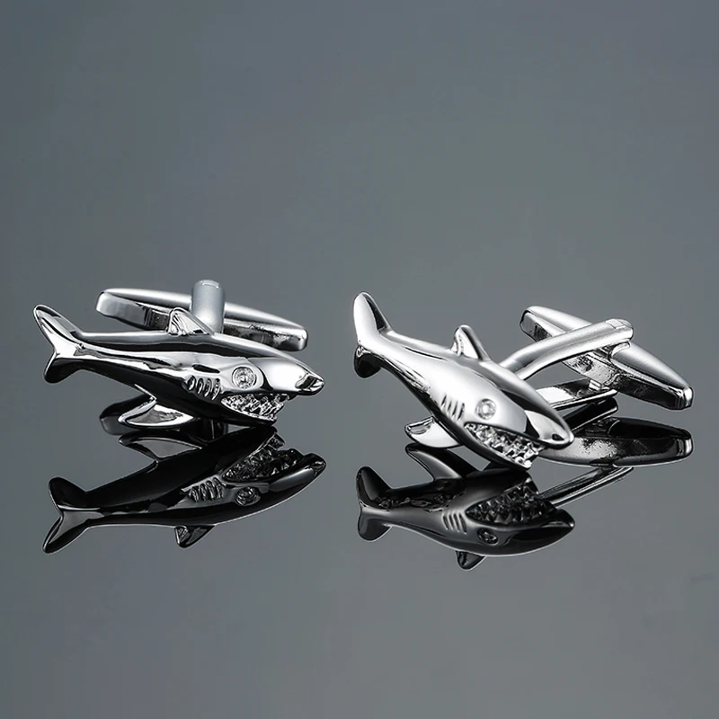 

DY The new high quality brass Silvery shark submarine overlord Cufflinks fashion Men's French shirt Cufflink free shipping