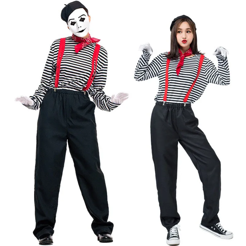 Adult Women Halloween Joker French Mimic Clown Couples Costume Mimes Artist Cosplay Clothing Striped Top Pants Kit For Ladies
Adult Women Halloween Joker French Mimic Clown Couples Costume Mimes Artist Cosplay Clothing Striped Top Pants Kit For Ladies
