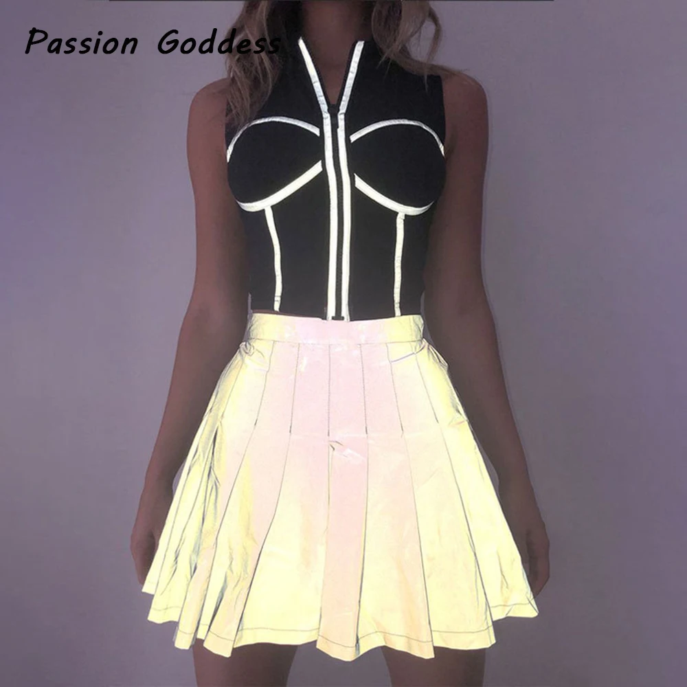 Fashion Women Pleated Reflective Skirts Dance High Waist Girls Pleated Skirt Cosplay Kawaii A Line Luminous Skirts Feminino 2019
Fashion Women Pleated Reflective Skirts Dance High Waist Girls Pleated Skirt Cosplay Kawaii A Line Luminous Skirts Feminino 2019