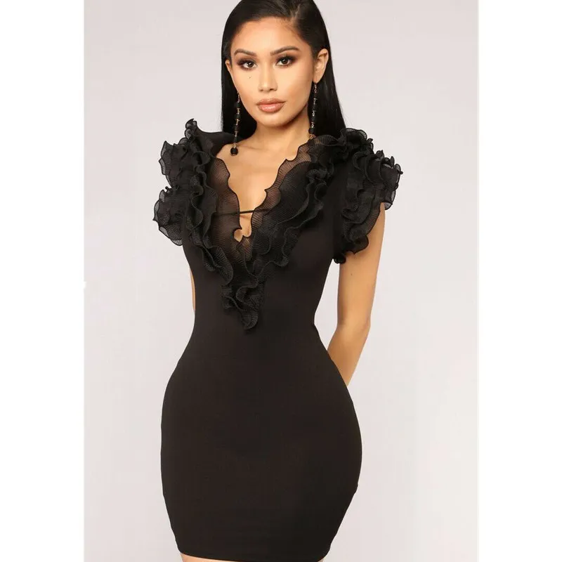 New Woman Sexy Wooden Ear Pure Black Short-sleeved Dress Tight Bag Hip High Waist V-neck Slim Fashion Party Dress Sizes S-XXL
New Woman Sexy Wooden Ear Pure Black Short-sleeved Dress Tight Bag Hip High Waist V-neck Slim Fashion Party Dress Sizes S-XXL