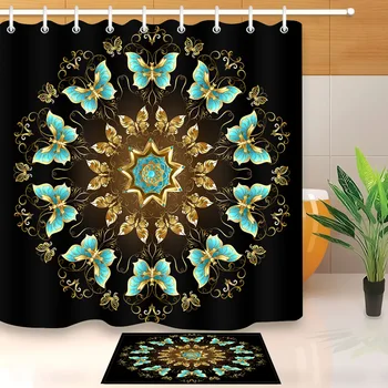 LB 72'' Gold Mandala Turquoise Butterfly Black Shower Curtains Bathroom Curtain Fabric Polyester With Mat Set for Bathtub Decor
LB 72'' Gold Mandala Turquoise Butterfly Black Shower Curtains Bathroom Curtain Fabric Polyester With Mat Set for Bathtub Decor