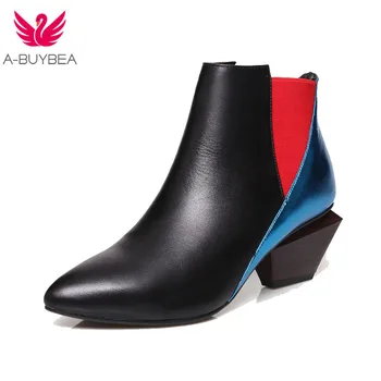Mix Color Strange Heel Ankle Boots Women Pointed Toe Slip On Fashion Short Boots Black Real Leather Knight Boots Shoes Woman
Mix Color Strange Heel Ankle Boots Women Pointed Toe Slip On Fashion Short Boots Black Real Leather Knight Boots Shoes Woman