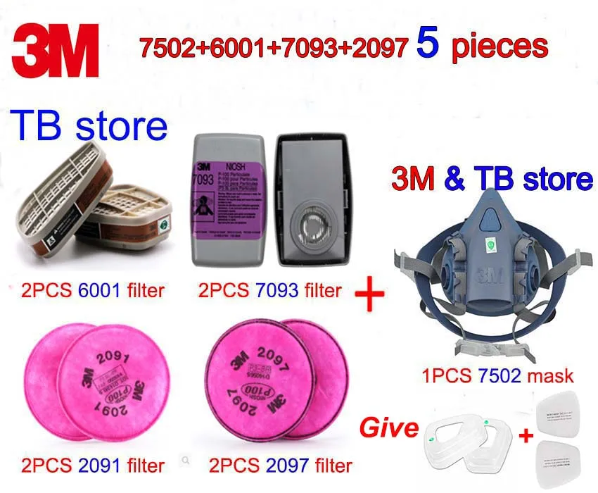 3M 5 sets respirator mask 7502+6001+7093+2091+2097 Combination gas mask Variety Protection Types of respirator gas mask
3M 5 sets respirator mask 7502+6001+7093+2091+2097 Combination gas mask Variety Protection Types of respirator gas mask
