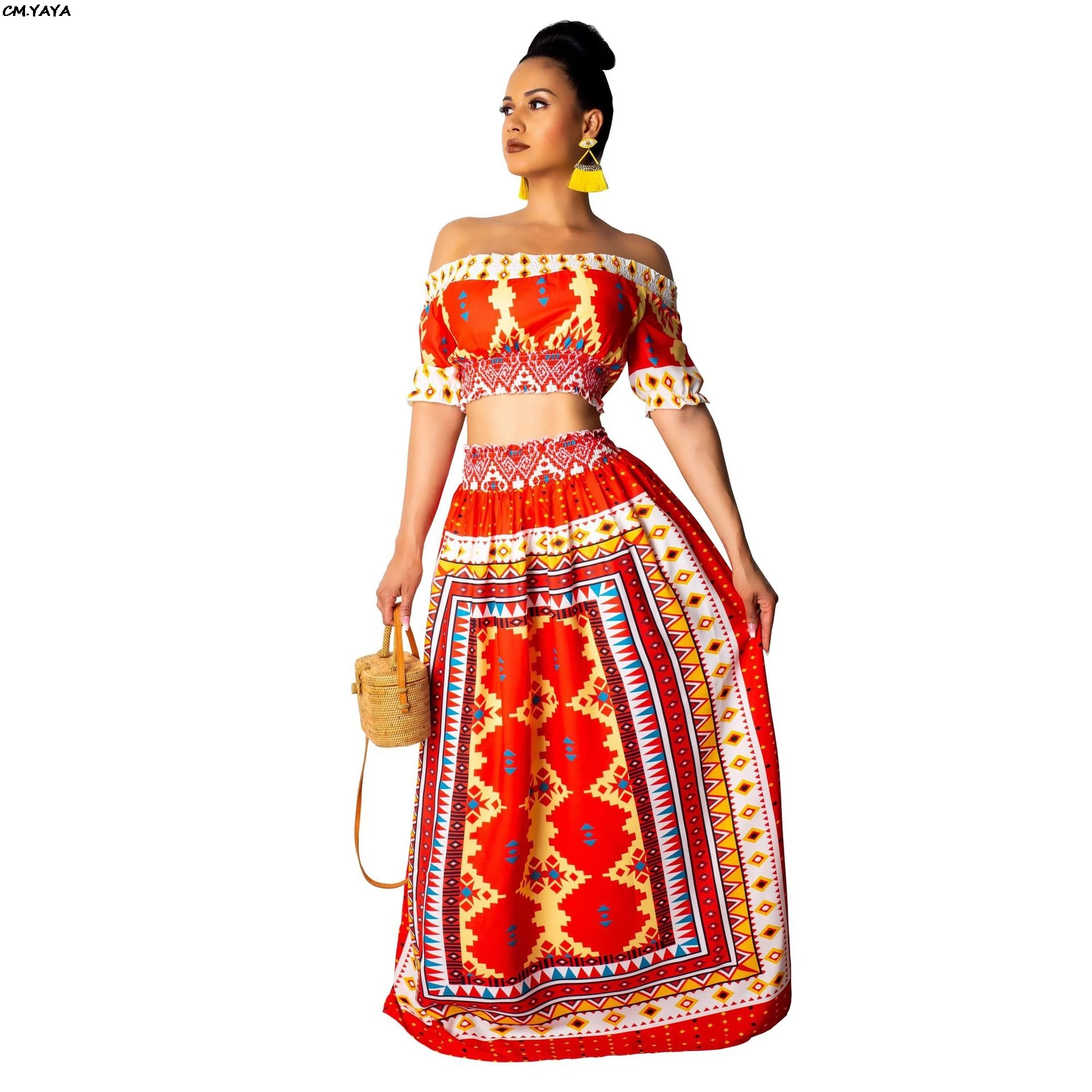 2019 women off shoulder geometric bohemian short sleeve crop top floor length maxi skirts suit 2pcs set outfit long dress MR9193
2019 women off shoulder geometric bohemian short sleeve crop top floor length maxi skirts suit 2pcs set outfit long dress MR9193