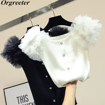 Slim Mesh Splice Ruffles Sweater Femme Summer Pullovers Women Sweater Single-breasted Thin Knit Tops Jumper Runway Fashion
Slim Mesh Splice Ruffles Sweater Femme Summer Pullovers Women Sweater Single-breasted Thin Knit Tops Jumper Runway Fashion