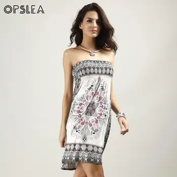 

Opslea African Ethnic Print Dress For Women Dashiki Fashion Milk Silk Ice Silk Mini Dress Lady High Elastic Slim Waist Clothing