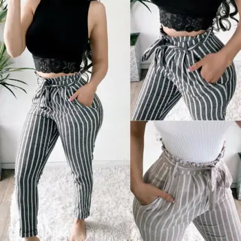 Fashion New Women Summer Pants High Waist Lace up Chic Belt Striped Casual Slim Ladies Pencil Trousers
Fashion New Women Summer Pants High Waist Lace up Chic Belt Striped Casual Slim Ladies Pencil Trousers