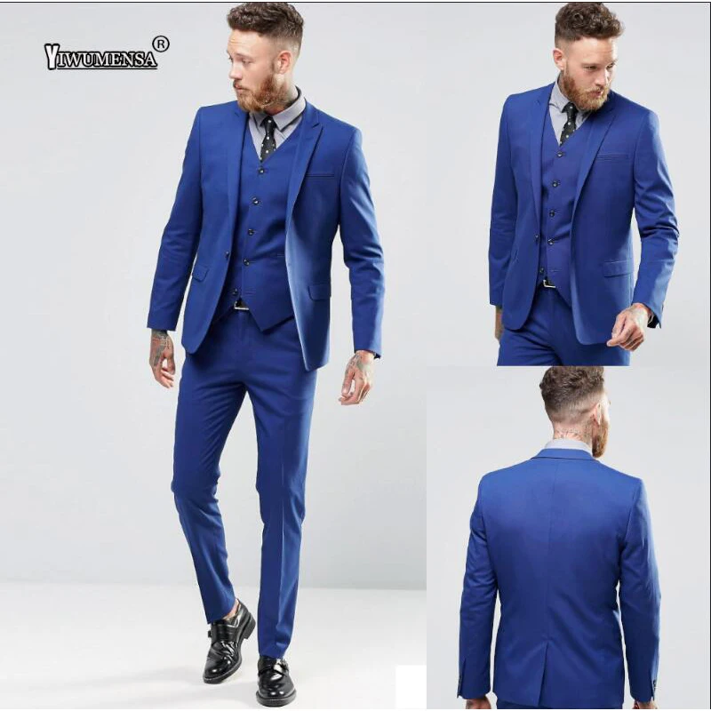 Свадебный костюм из 3 предметов yiwumensa Trajes Para Hombre Королевского синего цвета для