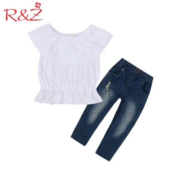 R&Z Girls Clothes Set 2019 Summer New Ins Cotton Flying Sleeves A Word Shoulder T-shirt + Washed Holes Jeans Clothing Suit k1
R&Z Girls Clothes Set 2019 Summer New Ins Cotton Flying Sleeves A Word Shoulder T-shirt + Washed Holes Jeans Clothing Suit k1