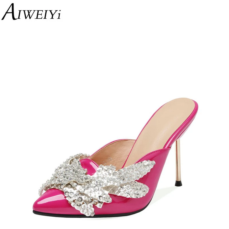 AIWEIYi Women Slippers Patent Leather Pointed toe Metal Heel High Heels Flip Flops Rhinestone High Heels Sandal Shoes Mules
AIWEIYi Women Slippers Patent Leather Pointed toe Metal Heel High Heels Flip Flops Rhinestone High Heels Sandal Shoes Mules