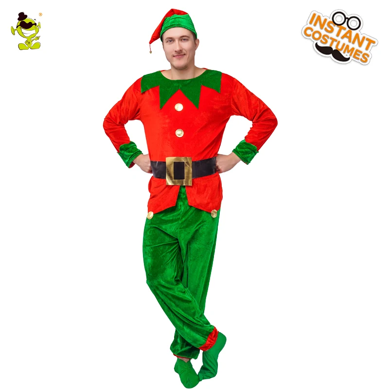 

Men's Elf Costume Christmas Party Role Play Red Elf Clothes Elf Cosplay Costumes Santa Claus for Adult Male