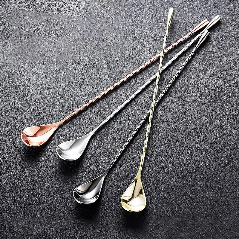 Hot Sale 4 Colors Bright Stainless Steel Mixing Cocktail Spoon Long Handled Spiral Pattern Bar Spoon Bartender Tools 30 cm
Hot Sale 4 Colors Bright Stainless Steel Mixing Cocktail Spoon Long Handled Spiral Pattern Bar Spoon Bartender Tools 30 cm