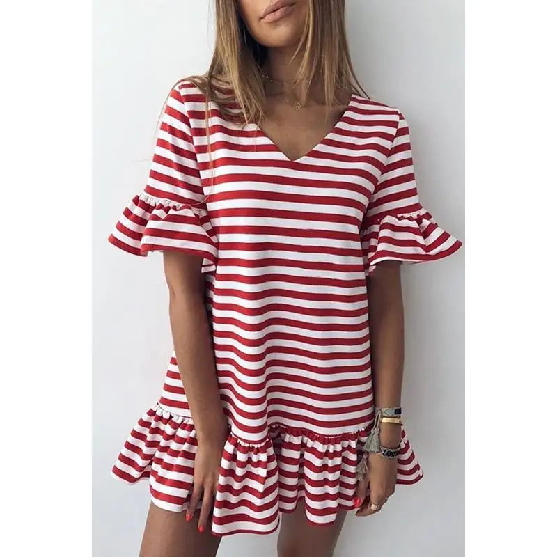 Summer Casual Striped Mini Dress Women Flare Sleeve Ruffles Hem Women Dresses Loose Streetwear Vestidos WS9275C
Summer Casual Striped Mini Dress Women Flare Sleeve Ruffles Hem Women Dresses Loose Streetwear Vestidos WS9275C