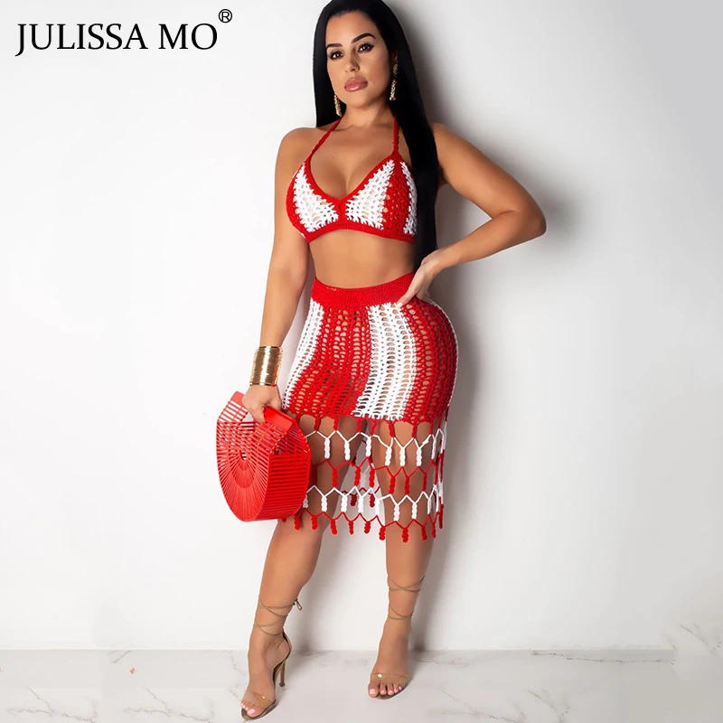 JULISSA MO Crochet Knitted Tassels Beach Dress Two Piece Set Sexy Halter Hollow Out Women Dress Summer Backless Midi Dresses
JULISSA MO Crochet Knitted Tassels Beach Dress Two Piece Set Sexy Halter Hollow Out Women Dress Summer Backless Midi Dresses