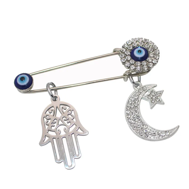 ZKD muslim islam Persian Crescent Moon Star Amulet Turkish evil eye hamsa hand of fatima Stainless Steel Scarf brooch Baby Pin
ZKD muslim islam Persian Crescent Moon Star Amulet Turkish evil eye hamsa hand of fatima Stainless Steel Scarf brooch Baby Pin