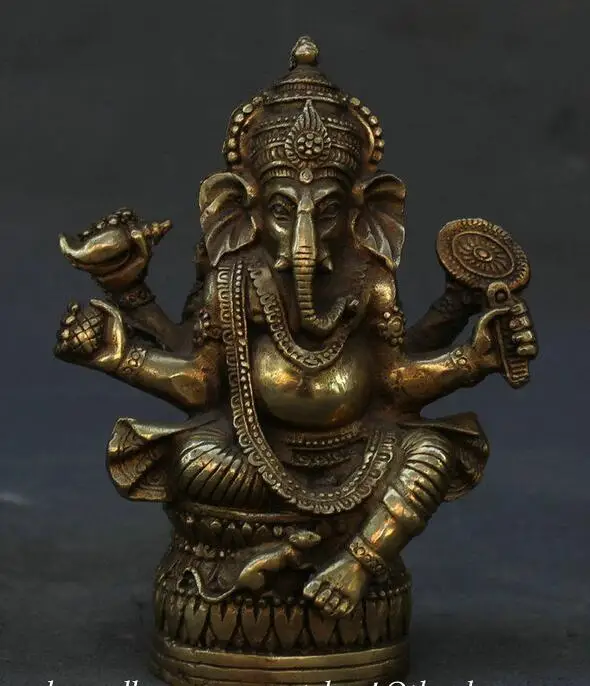 

5" Tibet Buddhism Brass Ganesh Lord Ganesha Elephant God Buddha Figurine Statue