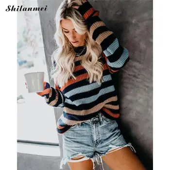 Striped Multi Colored Knitted Sweater Female Korean Style Knitwear Loose Warm Women Crewneck Knitwear Blouse Soft Pullovers
Striped Multi Colored Knitted Sweater Female Korean Style Knitwear Loose Warm Women Crewneck Knitwear Blouse Soft Pullovers