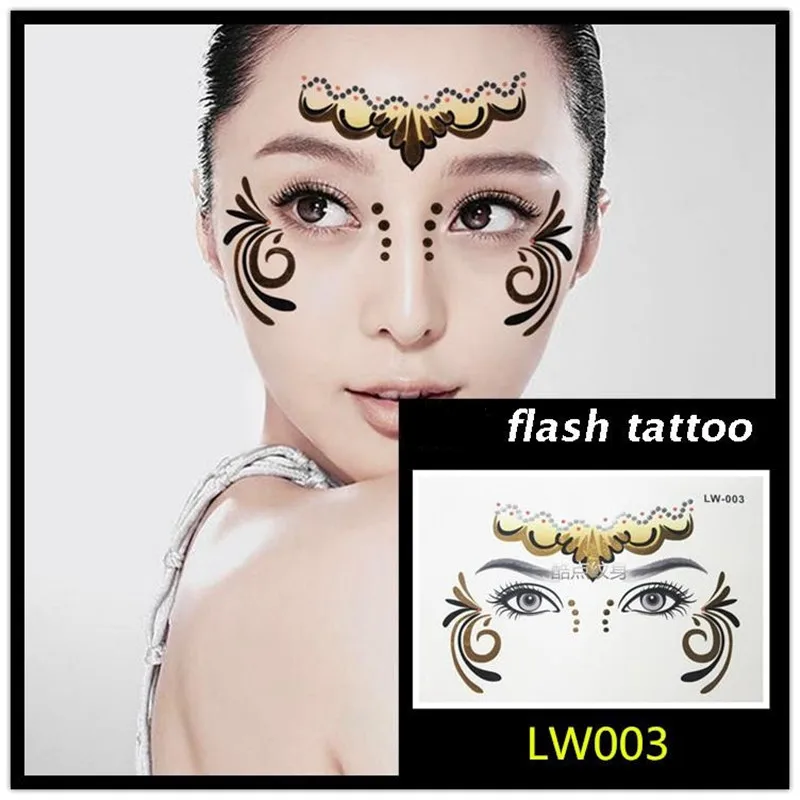 Hot sale Masquerade flash tattoo paste face temporary face stickers jewelry Arab India's large temporary tattoos makeup tattoo 5