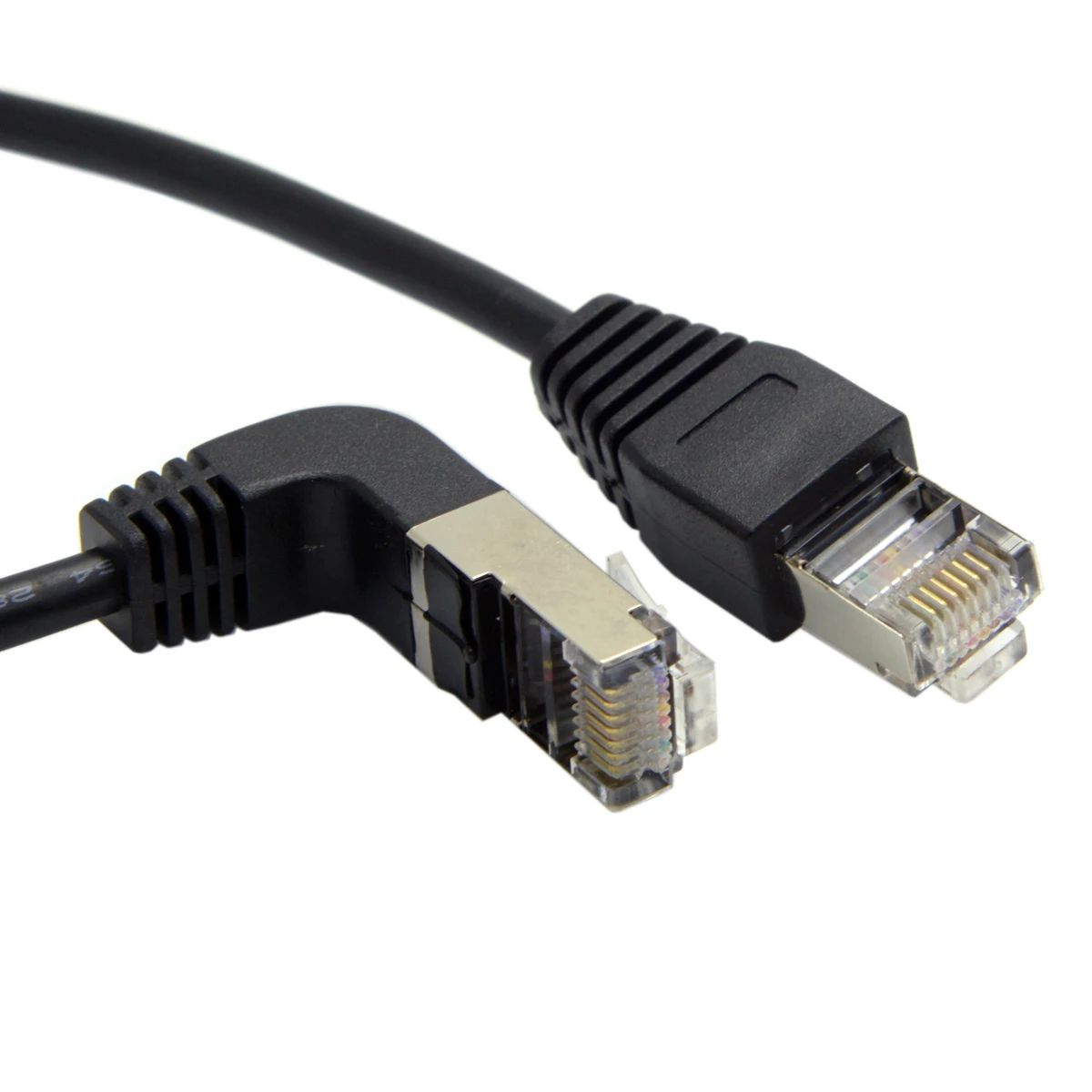 

90 Degree Up Angled 8P8C STP Cat 5e Lan Ethernet Network Patch Cord to Straight Cable 50cm