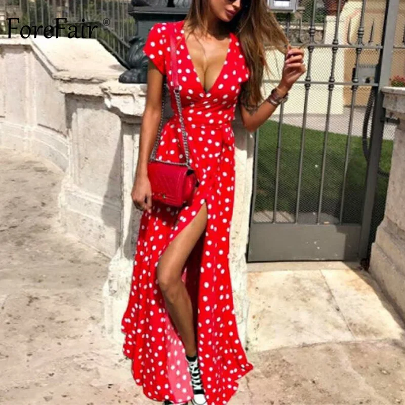 Forefair Polka Dot Dress Summer Sexy Maxi A Line Party Club Tunic High Slit Elegant Print Retro Beach Bohemain Long Dress Women
Forefair Polka Dot Dress Summer Sexy Maxi A Line Party Club Tunic High Slit Elegant Print Retro Beach Bohemain Long Dress Women