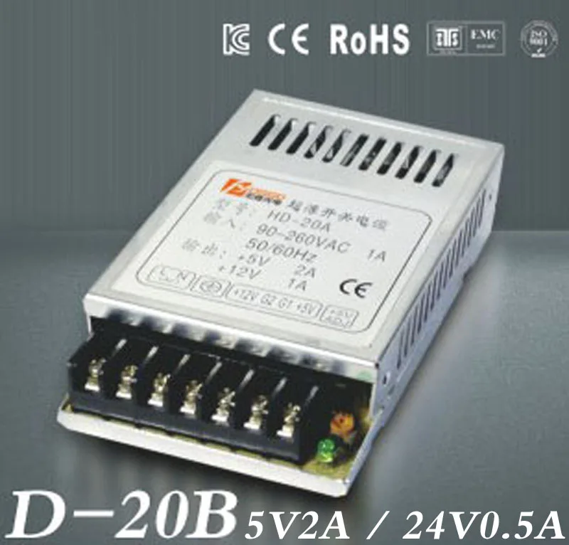 D-20 B 5V/2A 24V/0.5A Ultra mince double sortie alimentation pour LED light Strip SMPS 85 V - 264 V AC entree 5 V 24 V sortie
D-20 B 5V/2A 24V/0.5A Ultra mince double sortie alimentation pour LED light Strip SMPS 85 V - 264 V AC entree 5 V 24 V sortie
