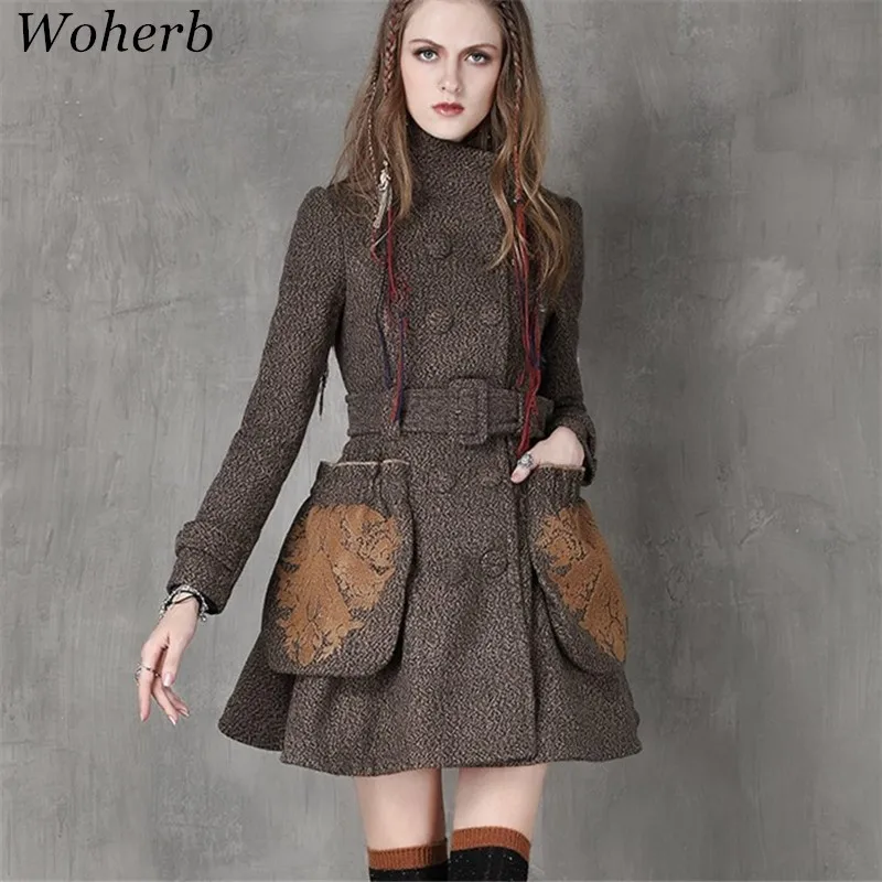 Woherb Women Winter Woolen Coat Retro Fashion Single Breasted Embroidery Wool Coats Adjustable Waist Elegant Outwear 73635
Woherb Women Winter Woolen Coat Retro Fashion Single Breasted Embroidery Wool Coats Adjustable Waist Elegant Outwear 73635