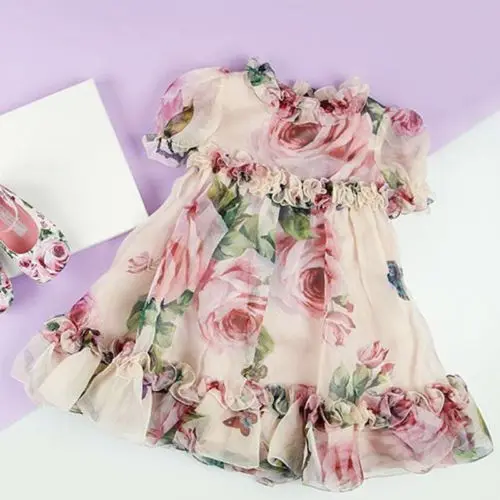 

New Princess Girl Floral Tulle Dress Kid Baby Girl Flower Puff Sleeve Princess Wedding Party Pageant Chidlren Tulle Sundress