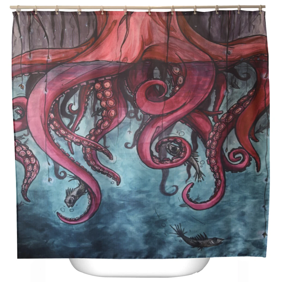 Svetanya Comic Octopus Print Shower Curtains Bath Products Bathroom Decor with Hooks Waterproof 71x71" 8