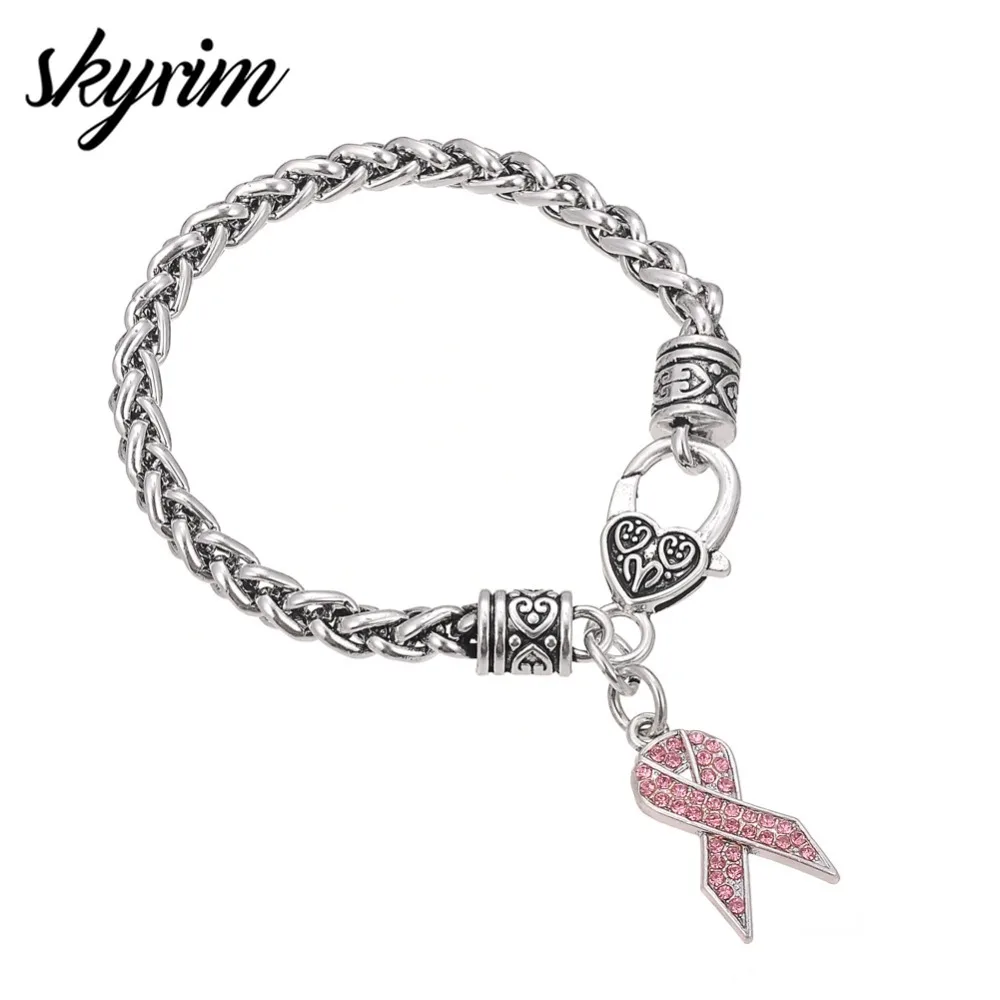 Skyrim Exquisite Rhinestone Bracelets Enameled Color Breast Cancer Ribbon Awareness Crystal Charm Wheat Chain Bracelet
Skyrim Exquisite Rhinestone Bracelets Enameled Color Breast Cancer Ribbon Awareness Crystal Charm Wheat Chain Bracelet